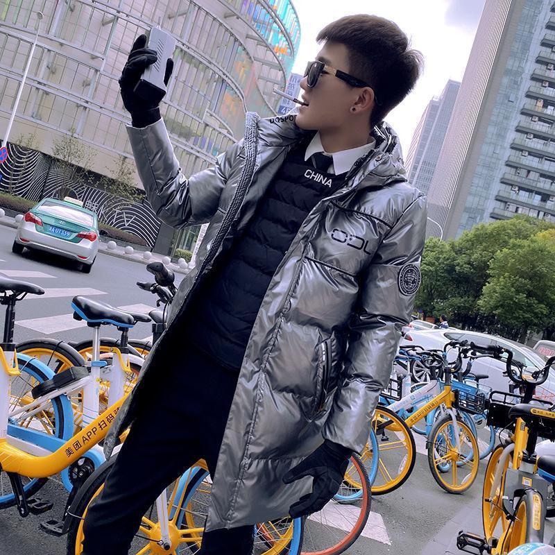 网红韩版情侣外套冬装棉袄潮流亮面免洗棉衣男中长款加厚羽绒棉服