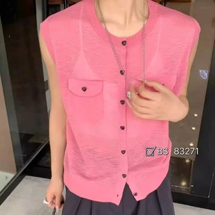时尚 纯色圆领无袖 新款 针织开衫 百搭显瘦减龄马甲上衣潮 女2025夏季
