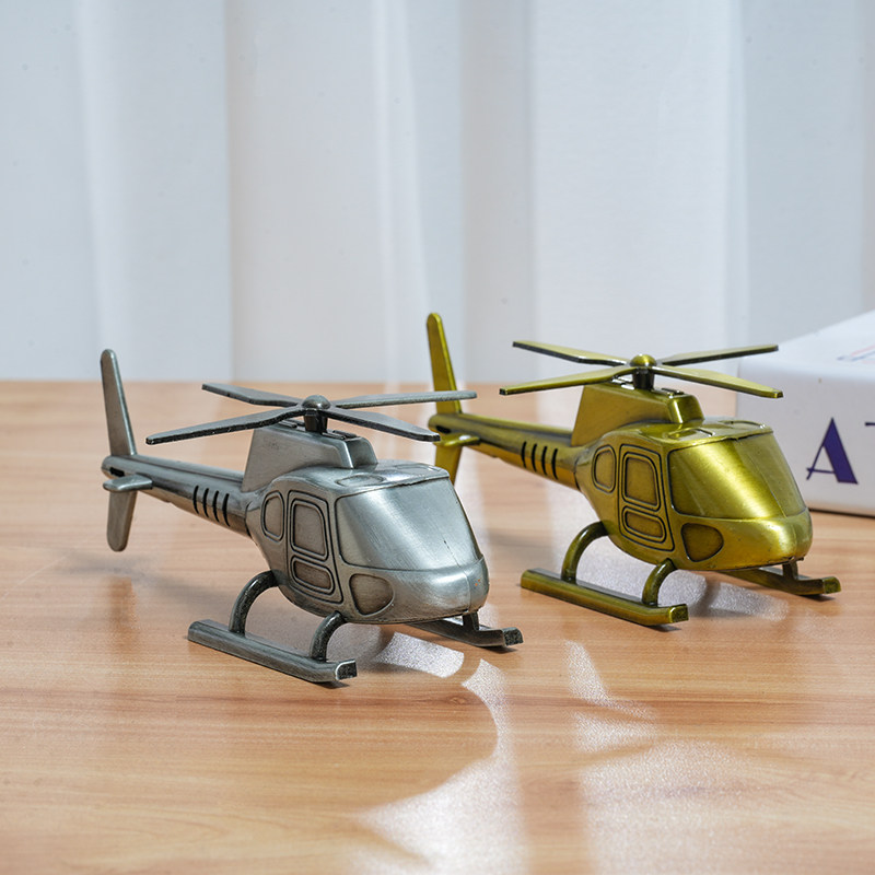 合金直升机摆件迷你铁艺金属工艺品客厅卧室书房桌面装饰摆设礼品
