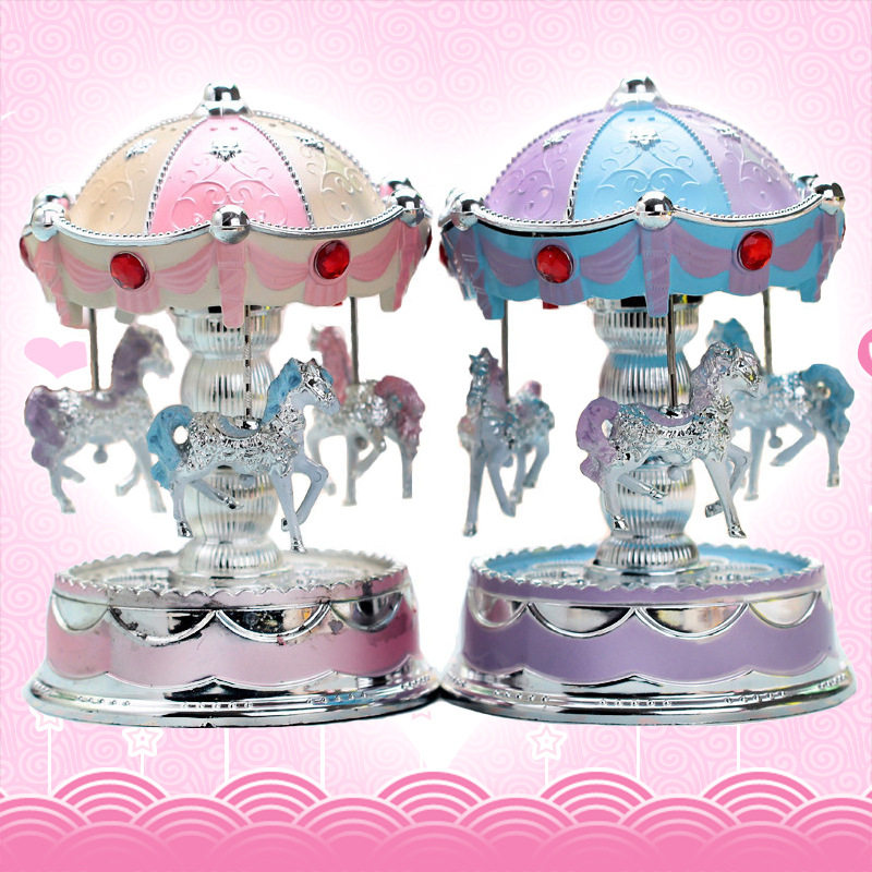 GLOWING CAROUSEL MUSIC BOX BIRTHDAY CAKE DECORATION ORNAMENTS BAKING DECORATIONS PLUG-INS MUSIC BOXES TANABATA GIFTS
