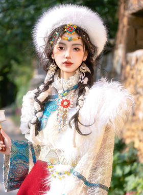 秋冬藏族服装女新款藏袍少女民族舞蹈演出服么么茶高端民族摄影服