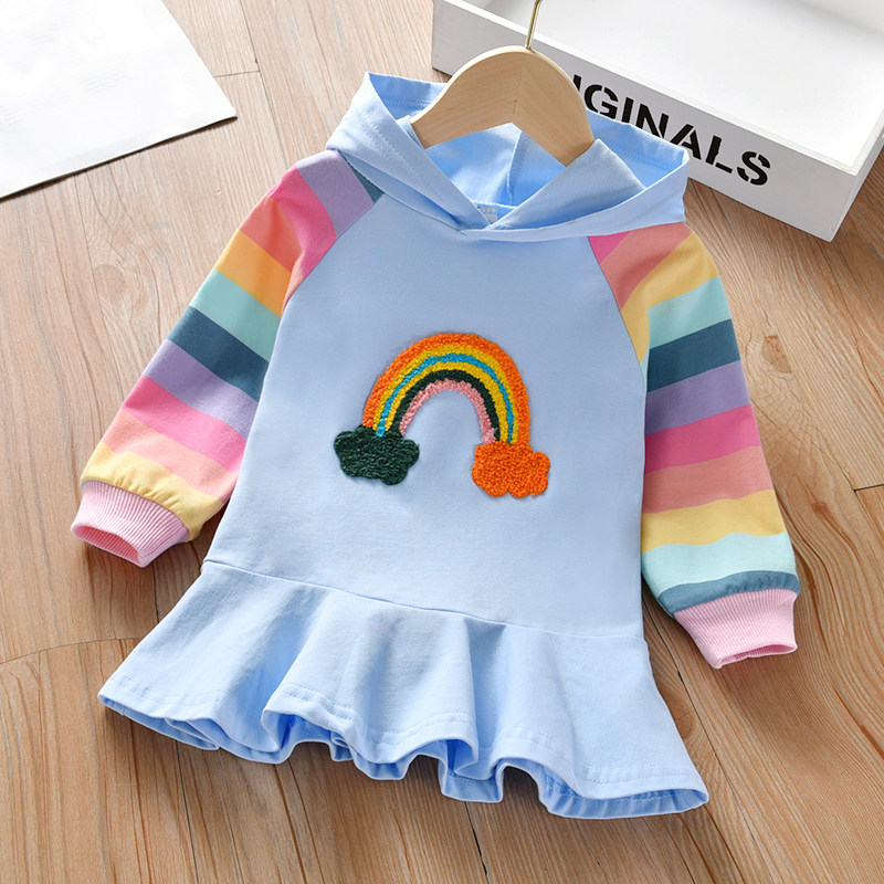 2021新款女宝宝彩虹长袖连帽裙子女童洋气刺绣时尚百搭秋装公主裙,童装/婴儿装/亲子装,连衣裙,淘宝优惠券,粉丝福利购,淘宝优惠卷
