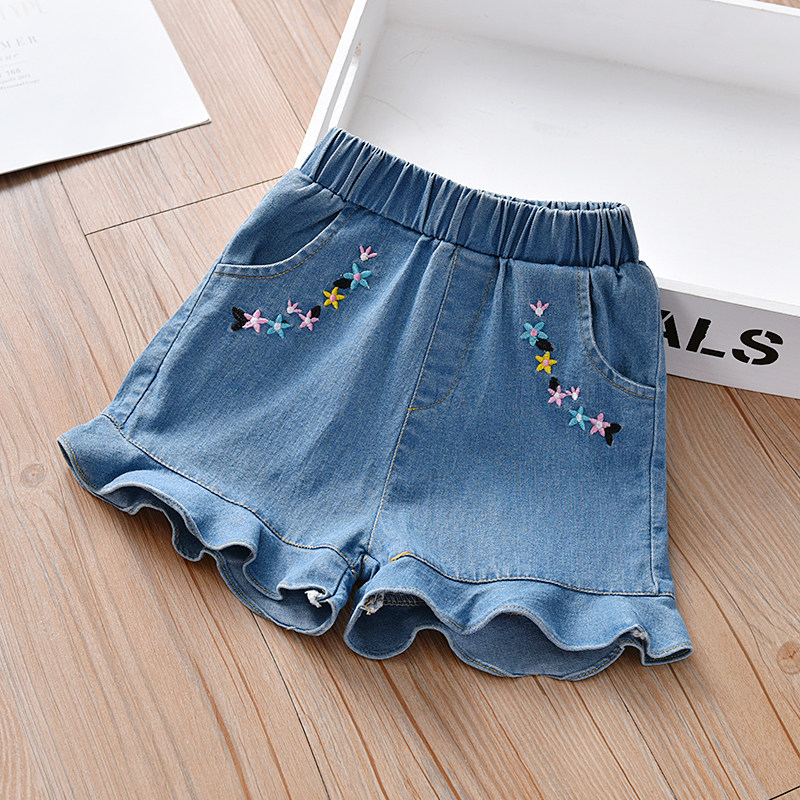 女童刺绣牛仔短裤韩版绣花儿童女宝宝洋气裤子中小童0-1-6岁裤子