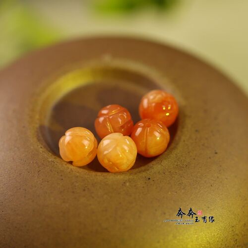 天然金丝玉莲花珠橘红色系圆花球