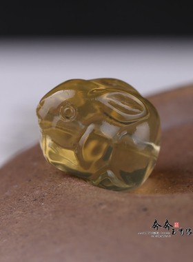 黄水晶小兔子立体小动物通孔串饰发晶檀木玉石珠链配饰可爱女D205