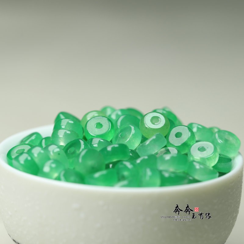 天然翡翠干青平安扣算盘隔珠配饰