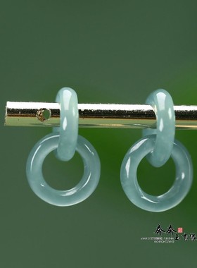 纯天然蓝水翡翠A货玉环双环扣12mm孔7mmDIY手链项链吊坠小提溜C78