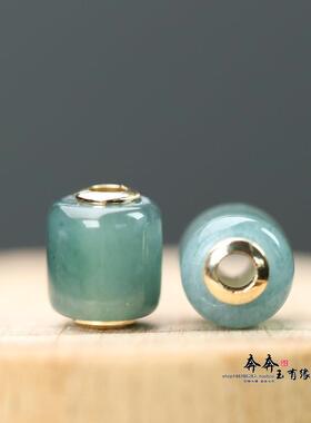 纯天然蓝水翡翠A货贴片桶珠隔珠手链项链diy中国风汉服配饰B174