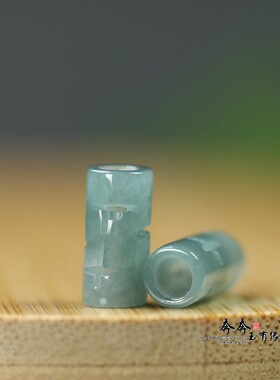纯天然蓝水翡翠A货竹节大孔3mm十字雕花桶珠DIY配饰手链手串A128