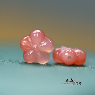 天然南红玛瑙桃花雕刻桶孔可串手链手串等手工编制款DIY配件J92