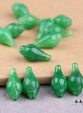 天然石菠菜绿翡翠玉兰花吊坠干青玉雕刻花朵diy耳坠项链配件Y169