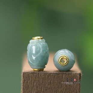 天然蓝水翡翠A货祥云雕刻米珠8*12mm镶孔2mmDIY发饰素链配饰B212