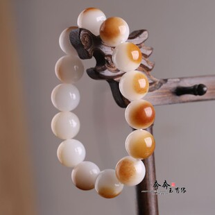 天然新疆白玉糖色玉石手串16mm大气男士手链送老公高档手饰民族风