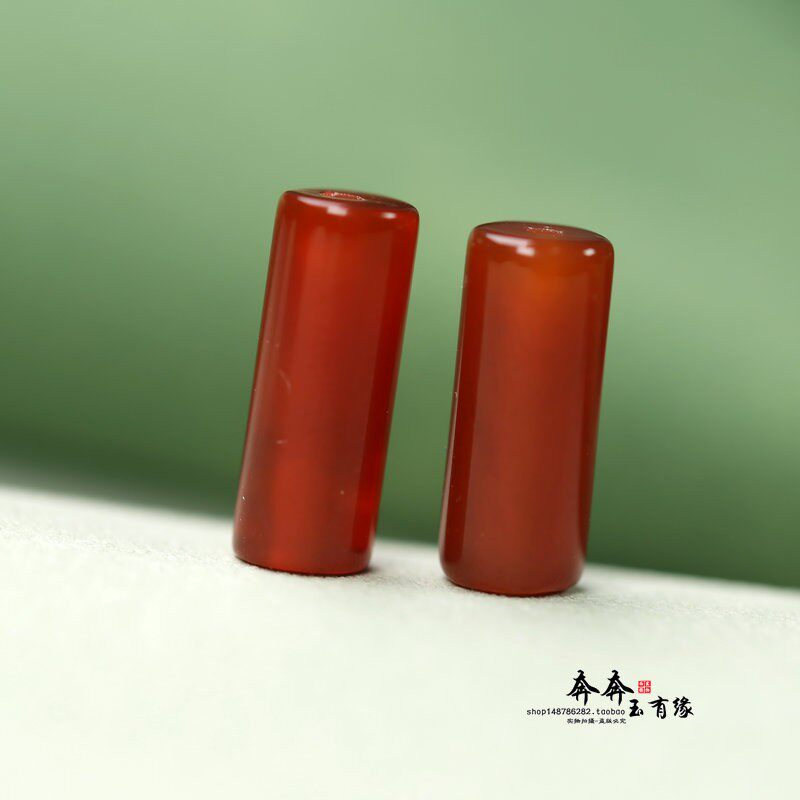 两颗价天然红玛瑙上下通孔管柱15mm水滴流苏吊坠diy手工材料b194