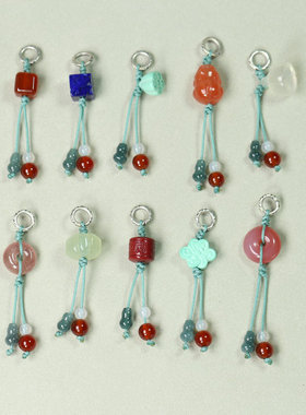 【多宝】S925纯银天然玉石小吊坠跑环闭口圈手链吊坠南红玛瑙A115