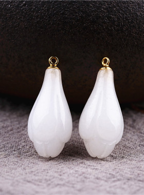 天然白玉兰花朵吊坠金丝玉金丝玉配饰滴溜坠子古风饰品diy耳坠C12