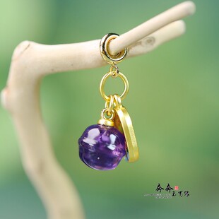 天然紫水晶10mm虎头铃铛吊坠小提留活扣款diy配饰配件项链手链D55