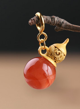天然南红玛瑙镶嵌葫芦项链小吊坠S925纯银镀金活扣手链小提溜D126