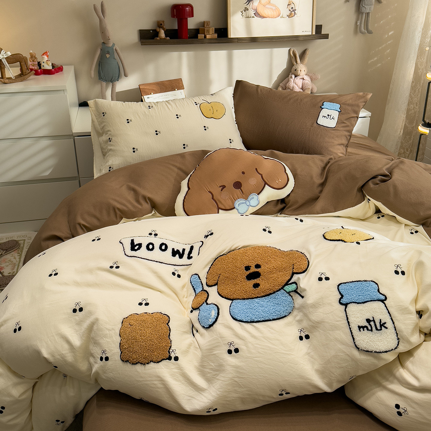 卡通小熊毛巾绣纯棉床上四件套全棉床单被套单件学生宿舍三件套