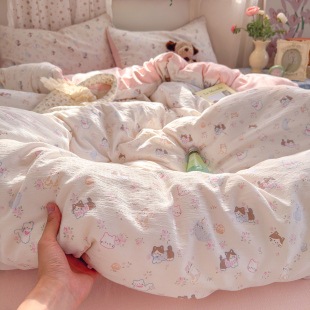 ins床上四件套纯棉全棉2025新款 床单被套被罩学生宿舍床品三件套4