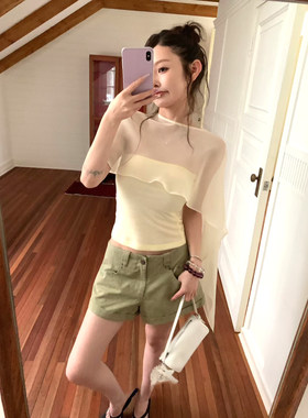 '蕾拉小姐'薄纱瘦瘦衫！斗篷披肩+吊带背心收腰上衣女设计感小众