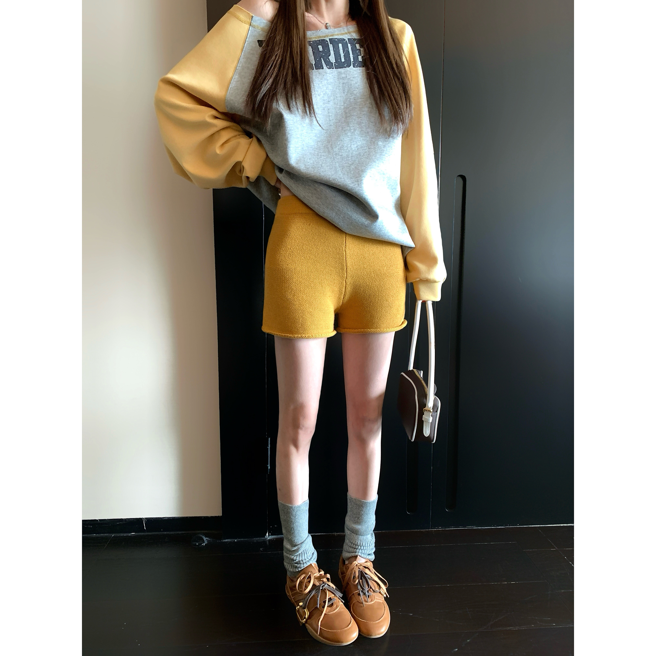秋日长腿 黄色美式针织短裤休闲裤外穿2025早秋韩系洋气辣妹热裤