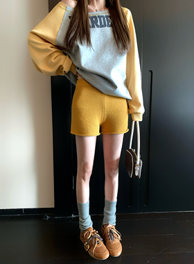 秋日长腿 黄色美式针织短裤休闲裤外穿2025早秋韩系洋气辣妹热裤