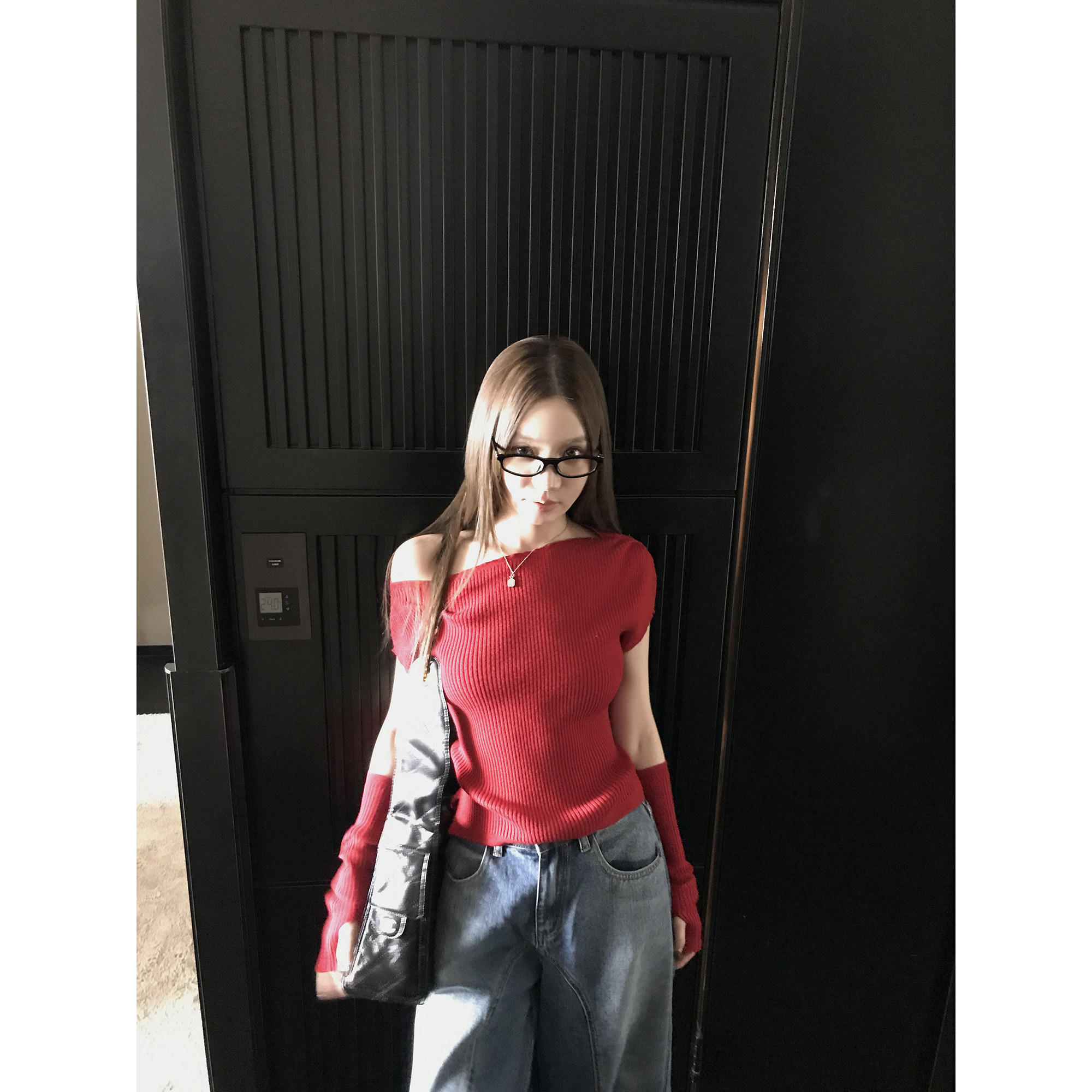 辣妹修身红色针织衫女早秋2025