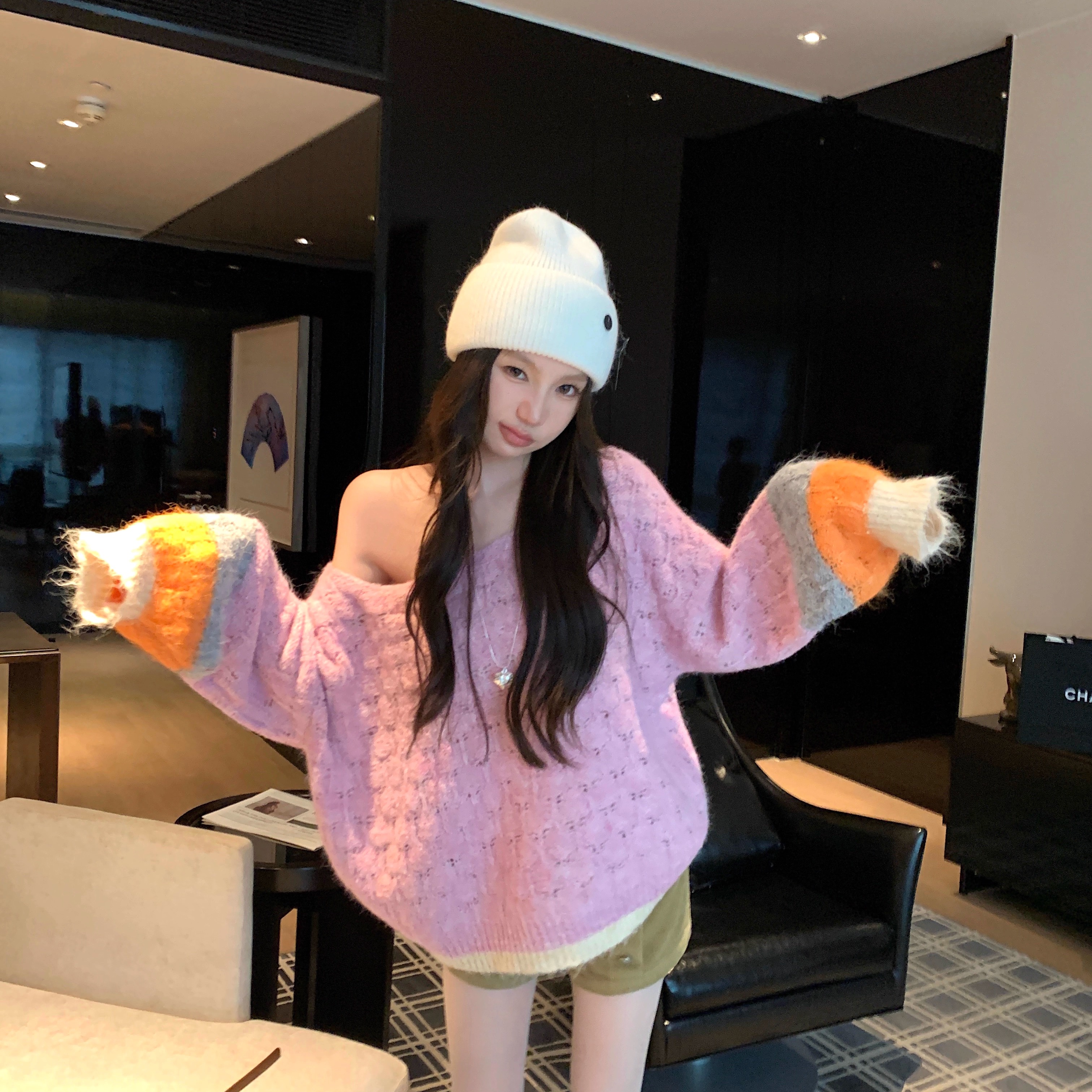 氛围感拼色毛衣宽松女秋冬新款