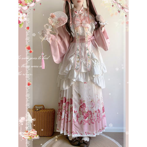 财红轩原创汉洋折衷洛丽塔明制汉服女交领琵琶袖刺绣云肩马面可爱