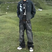 子 男女黑色百搭cleanfit裤 HY711 自然落色立体猫须直筒微喇牛仔裤