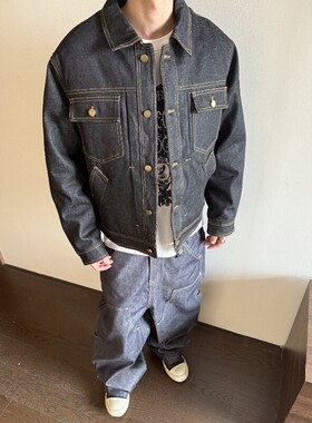 HY711 丹宁原牛水洗牛仔棉服男女冬季加厚工装翻领短款夹克外套