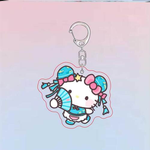 可爱卡通凯蒂猫hello Kitty中华娘系列 双面透明亚克力书包小挂件