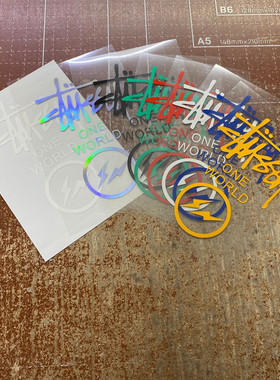 包邮个性有趣贴纸 stussy one world x fragment 閃電 装饰车身贴