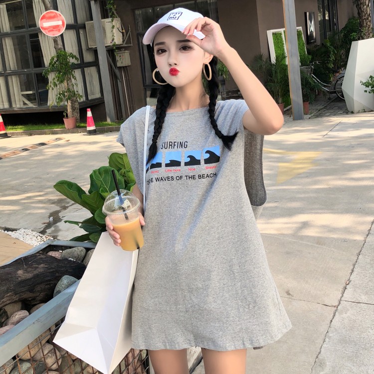 實拍實價網紅同款個性印花後背鏤空開叉中長款T恤背心女學生