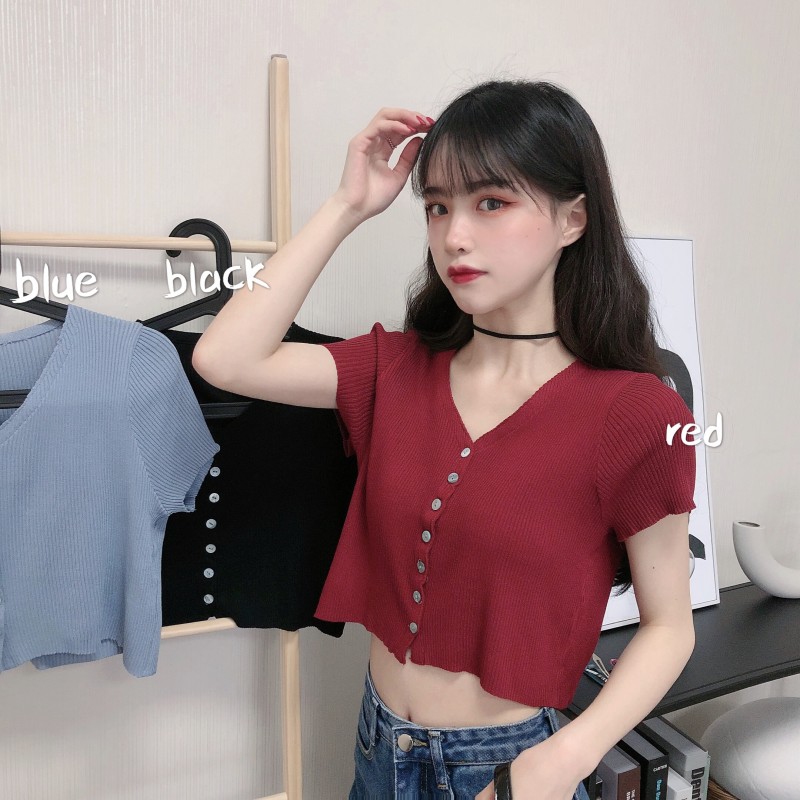 實拍實價新款韓版洋氣上衣短款扣子針織開衫恤女潮