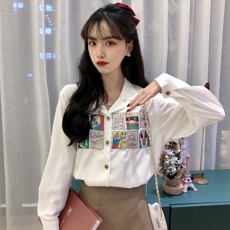 ~Real price 2021 new summer net red heavy industry Embroidery Shirt women's fashion