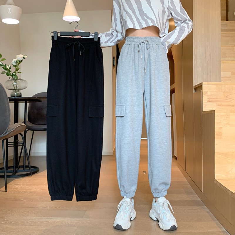 Real auction real price grey sports pants autumn new pants high waist casual pants women's straight tube loose Leggings