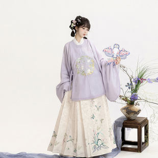 秋冬新款原创【月下花眠】明制汉服女刺绣圆领大襟衫提花马面裙套
