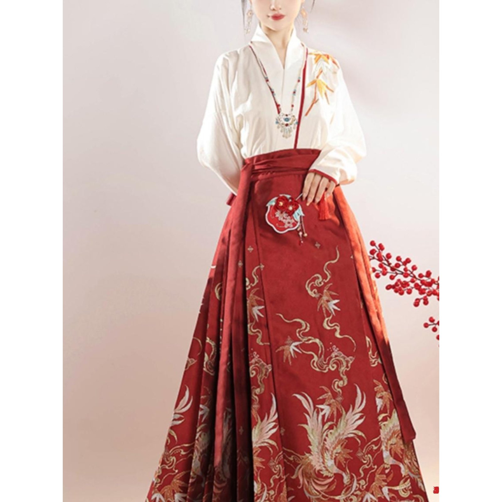 凤鸣在竹印花国风马面裙原创明制敬酒汉服女小个子新中式套装春秋,女装/女士精品,汉服半身裙,淘宝优惠券,粉丝福利购,淘宝优惠卷