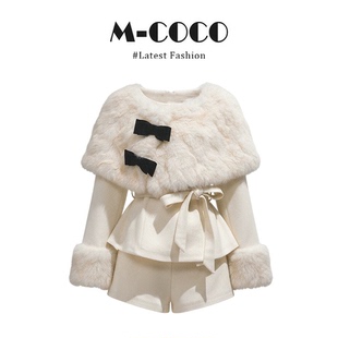 三件套女 外套斗篷短裤 2025年韩系纯欲巨好看 圣诞轻奢奶白系冬季