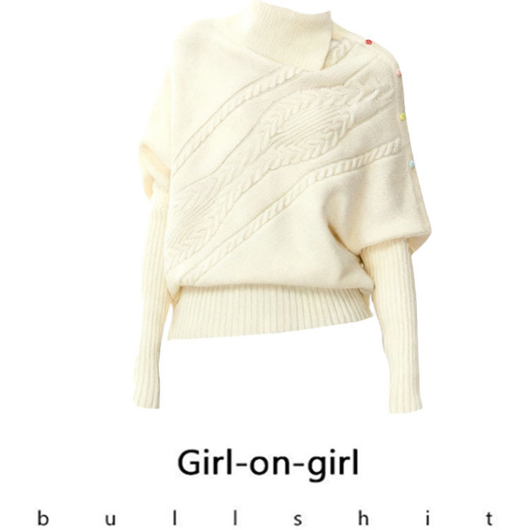 现货秒！韩系复古高领麻花针织毛衣女秋冬不规则蝙蝠袖斗篷上衣