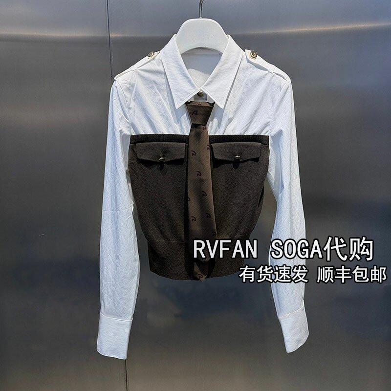 REVANYAYA芮范雅2026秋季新款翻领拼色长袖衬衫女小上衣R70801526