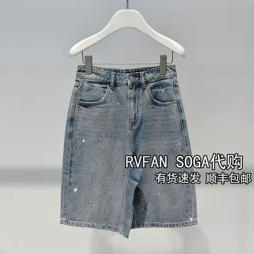 REVANYAYA芮范雅2026夏新款高腰烫钻牛仔短裤女5分马裤R31305184