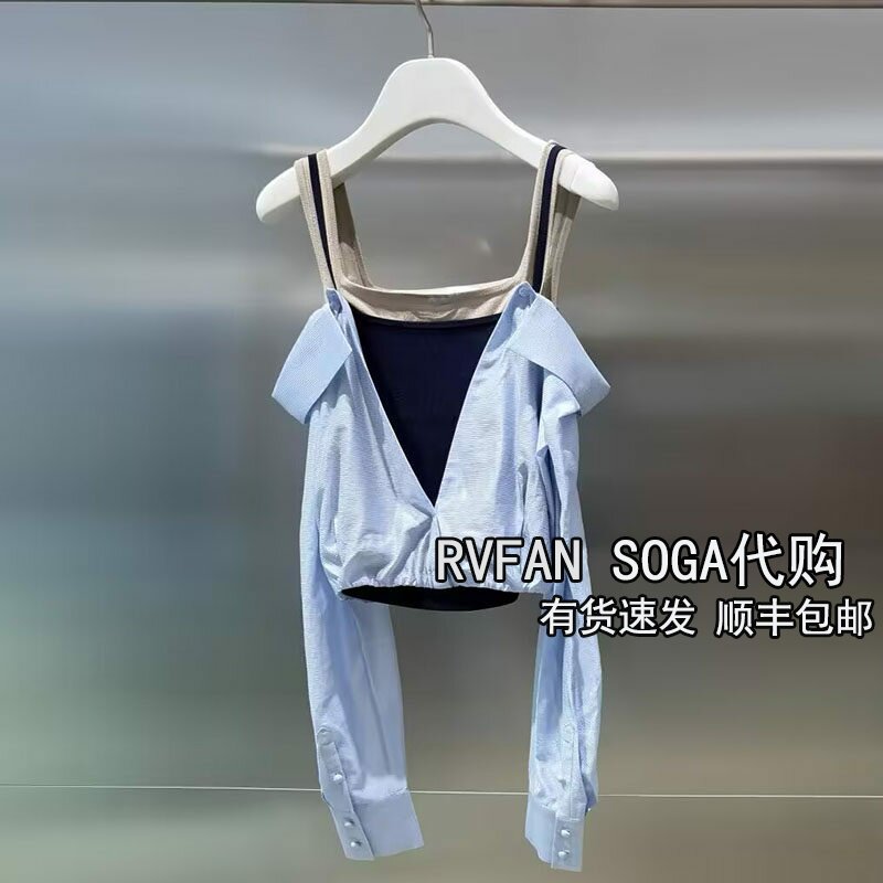 REVANYAYA芮范雅2026夏季新款小众假两件露肩衬衫女上衣R30801375