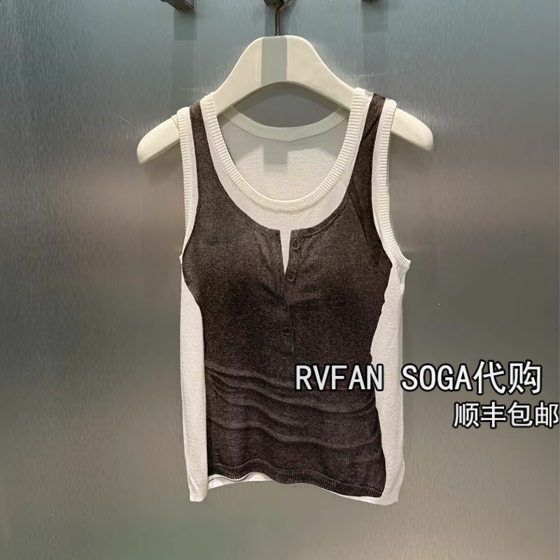 丛芮范2025秋季新款假两件拼接针织衫女无袖背心上衣潮R71202039