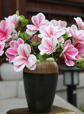 3D手感玉兰仿真花束客厅餐厅假花摆件装饰花艺套装花瓶插花花卉