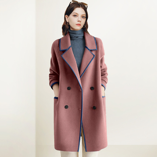 兰卡时尚高级感灰双面呢双排扣中长款大衣女2026春季新款简约大气