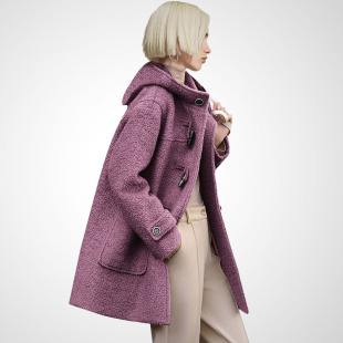 百搭纯色中长款 新款 毛呢外套 连帽牛角扣大衣女2025年冬季 复古时尚