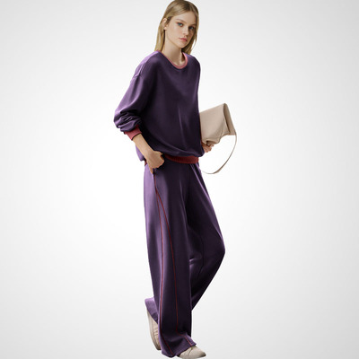 紫色卫衣运动套装女两件套潮